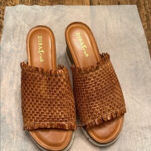 Dina True Women's Brown Woven Slide Sandals 8.5
